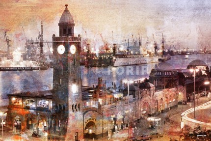 Hamburg Hafen Landungsbrücken 7 – 90 x 60 cm – Canvas Leinwand auf Keilrahmen gespannt