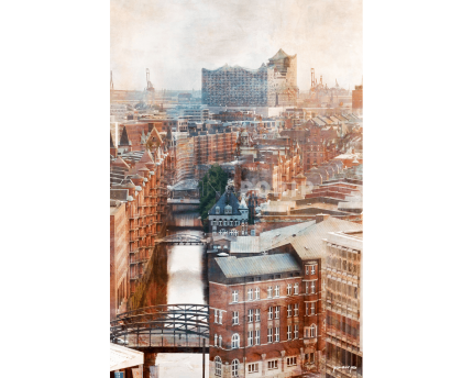 Hamburg Speicherstadt 13 mit Elbphilharmonie – 50 x 75 cm – Canvas Leinwand auf Keilrahmen gespannt