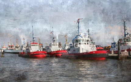 Hamburg Hafen mit Elbschlepper 1 – 80 x 50 cm – Canvas Leinwand auf Keilrahmen gespannt