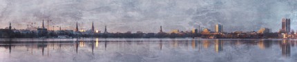 Hamburg Alster 49 – 120 x 25 cm – Canvas Leinwand auf Keilrahmen gespannt