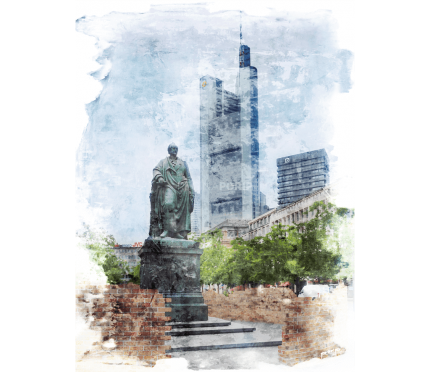 Frankfurt Goethe mit Banken – 40 x 55 cm – Canvas Leinwand auf Keilrahmen gespannt