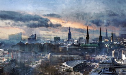 Hamburg Skyline 7  –  85 x 50 cm – Canvas Leinwand auf Keilrahmen gespannt