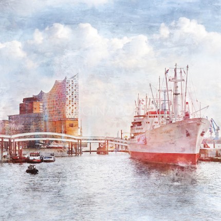 Hamburg Hafen 87  –  80 x 80 cm – Canvas Leinwand auf Keilrahmen gespannt