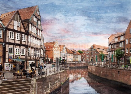 Stade – Fischmarkt mit Schwedenspeicher 1 – 50 x 35 cm – Canvas Leinwand auf Keilrahmen gespannt