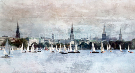 Hamburg Alster 16  –  140 x 70 cm – Canvas Leinwand auf Keilrahmen gespannt