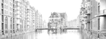 Speicherstadt 100 – 100 x 40 cm – Druck hinter Acryl mit Aufhängung