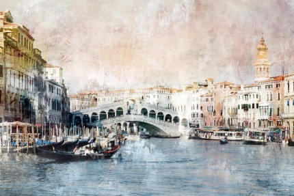 Venedig 12 mit Rialtobrücke – 90 x 60 cm – Canvas Leinwand auf Keilrahmen gespannt