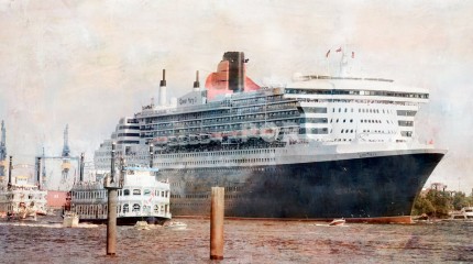 Hamburg Hafen mit Queen Mary – 90 x 50 cm – Canvas Leinwand auf Keilrahmen gespannt