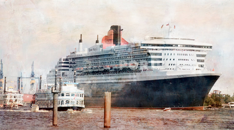 Hamburg Hafen mit Queen Mary – 90 x 50 cm
