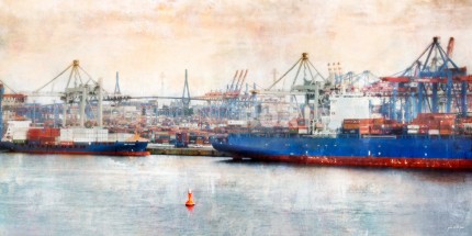 Hamburg Hafen mit Köhlbrandbrücke – 100 x 50 cm – Canvas Leinwand auf Keilrahmen gespannt