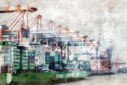 Hamburg Hafen China Shipping – 120 x 80 cm – Canvas Leinwand auf Keilrahmen gespannt