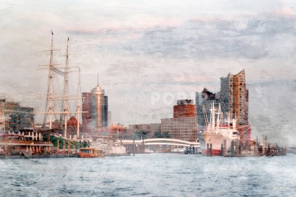 Hamburg Hafen 29 mit Elbphilharmonie – 120 x 80 cm – Canvas Leinwand auf Keilrahmen gespannt