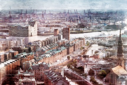 Hamburg Speicherstadt 5 mit Elbphilharmonie  – 120 x 80 cm – Canvas Leinwand auf Keilrahmen gespannt
